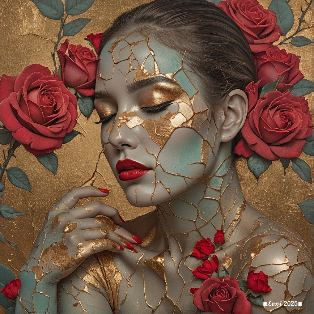 Portrait of a Woman with Blue and Gold Face Paint