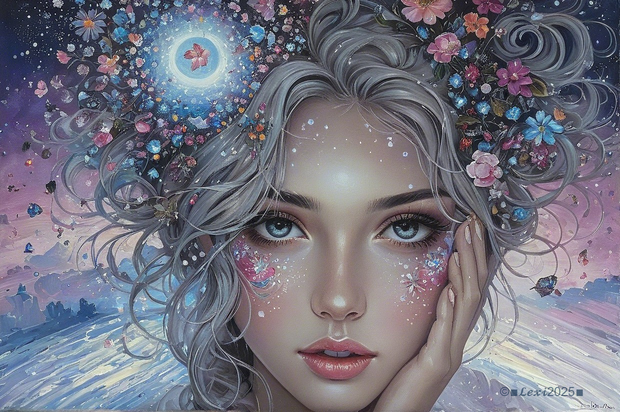 Portrait of a Young Woman with Flowers and Butterflies