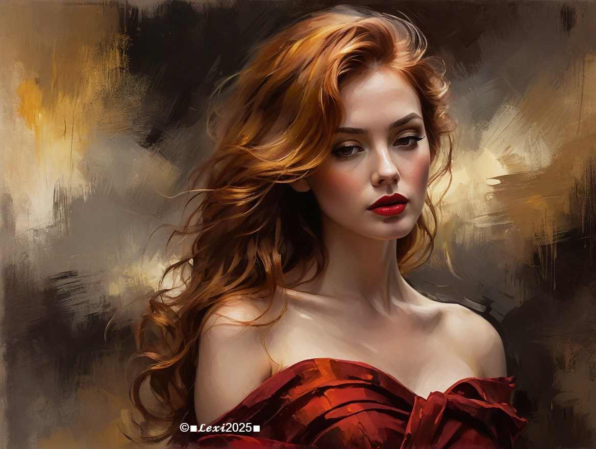 Portrait of a Young Woman with Flowing Red Hair