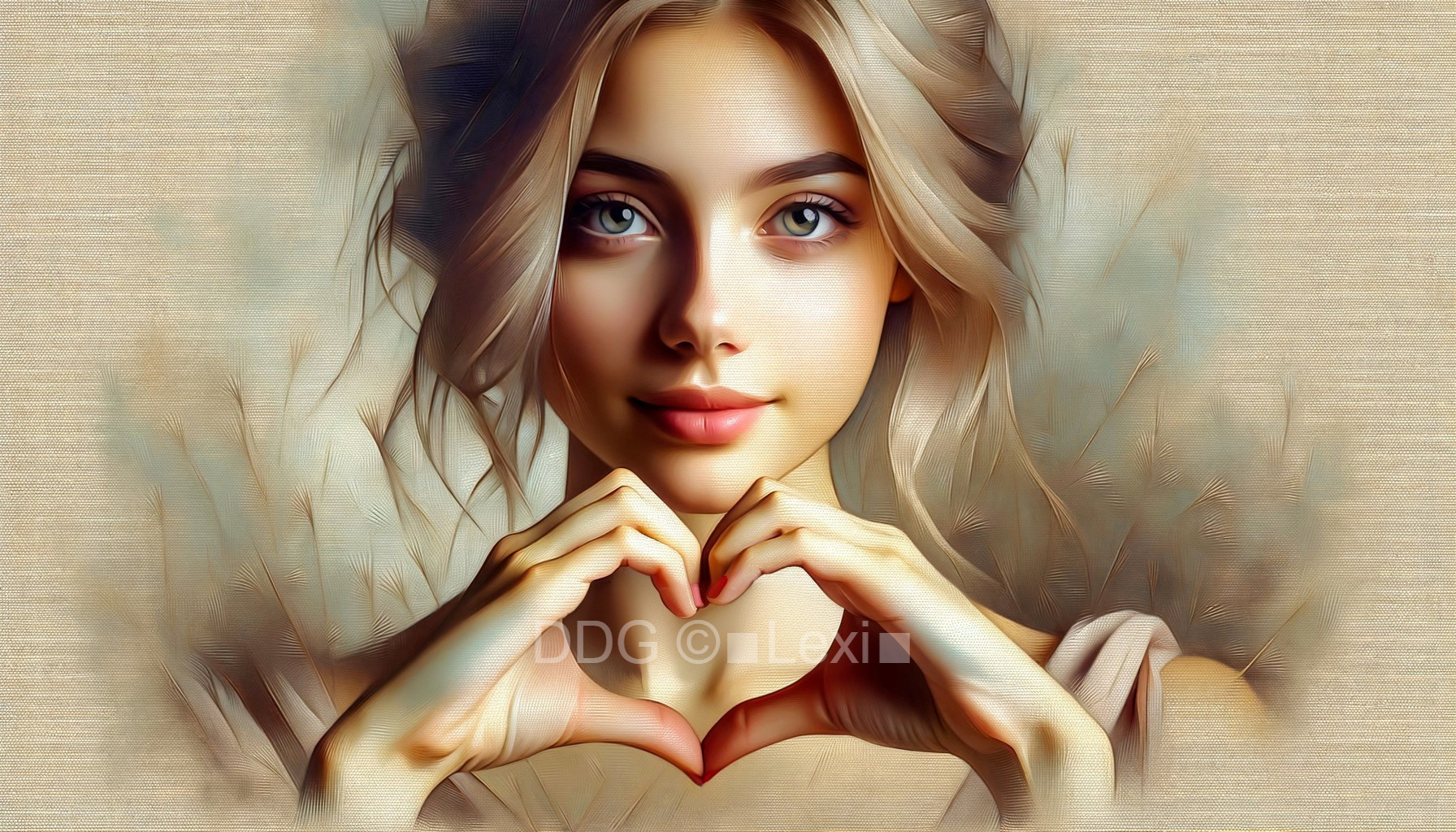 Young Woman with Heart Gesture and Warm Expression