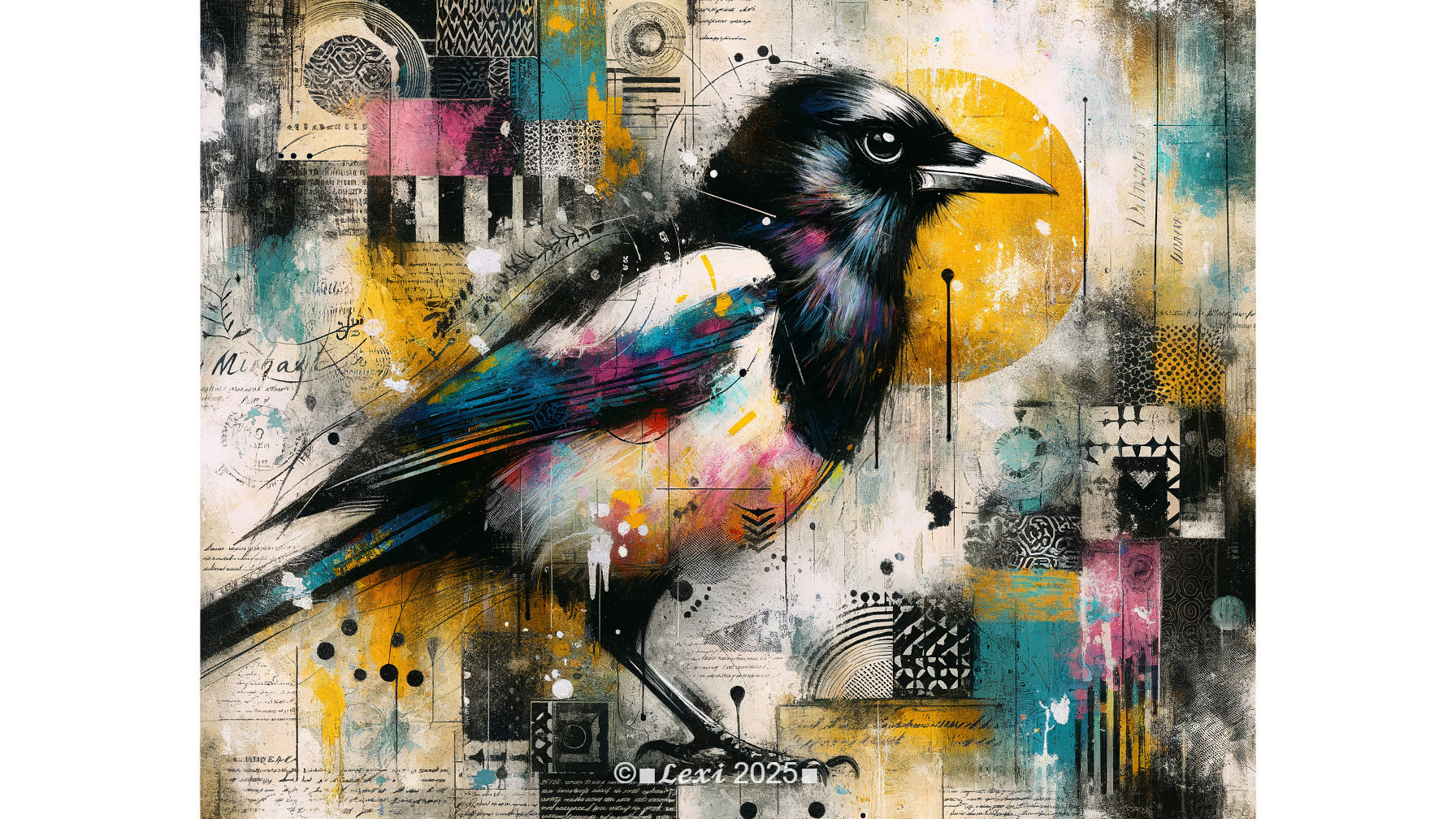 Vibrant Artwork of Stylized Bird with Abstract Background