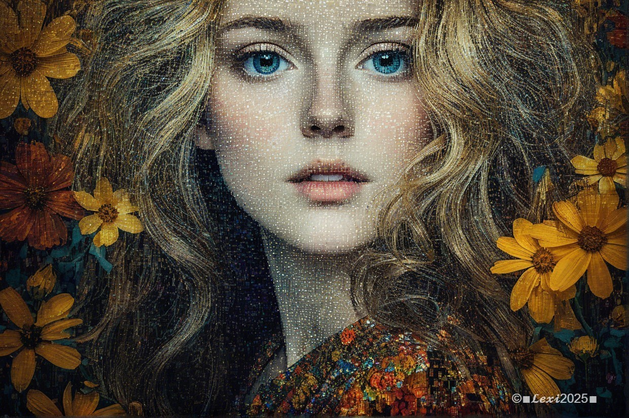 Portrait of a Young Woman with Flowers and Texture