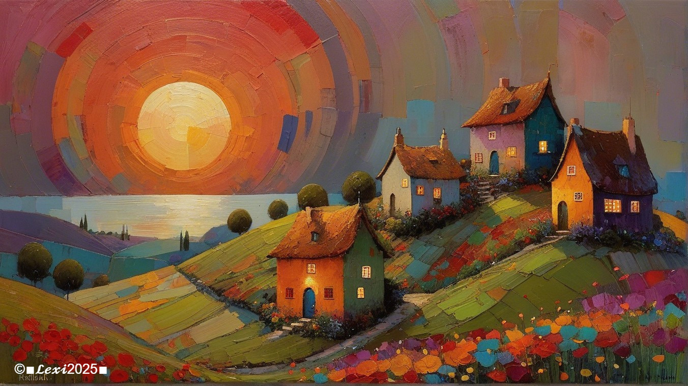Vibrant Countryside Landscape with Quaint Houses