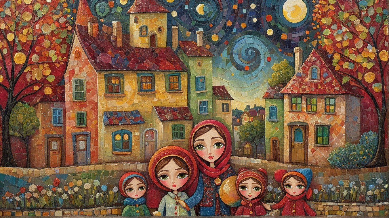 Vibrant Scene of Women in Traditional Clothing