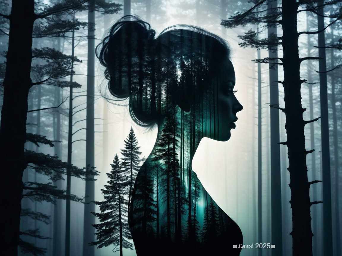 Silhouette of Woman in Serene Forest Scene