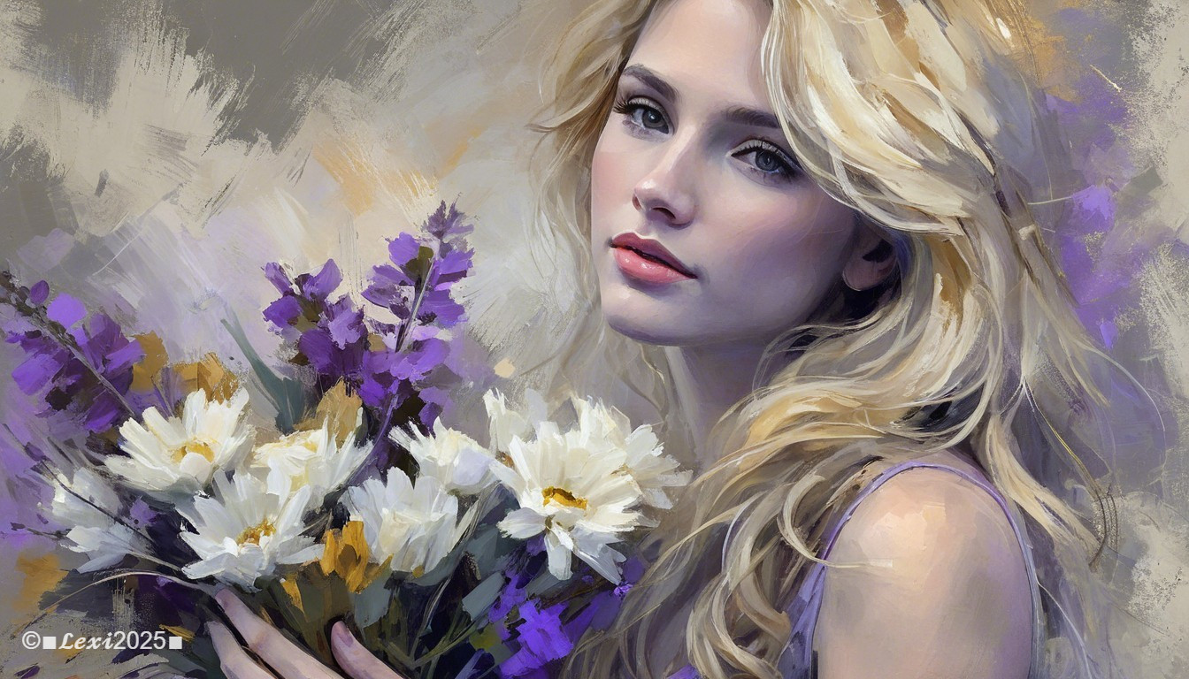 Young woman with flowers in a serene background