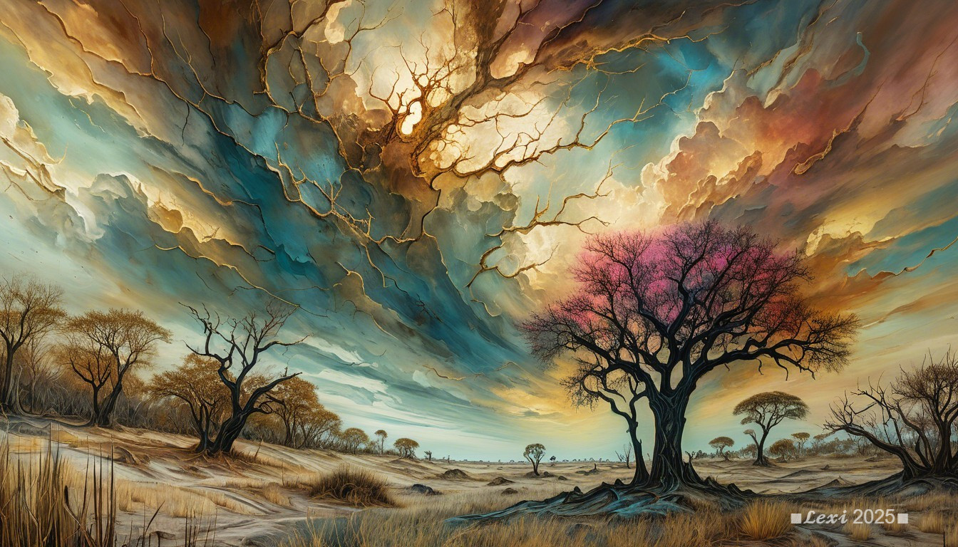 Dramatic Landscape with Vibrant Sky and Silhouetted Trees