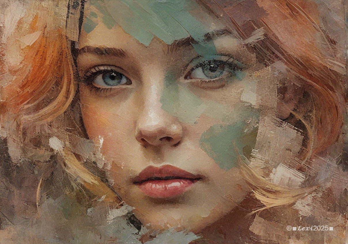 Portrait of a Young Woman with Blue Eyes and Warm Hair