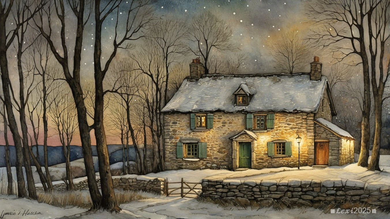 Cozy Stone Cottage in Serene Winter Landscape