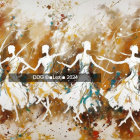 Whimsical Illustration of Women Dancing in Floral Dresses