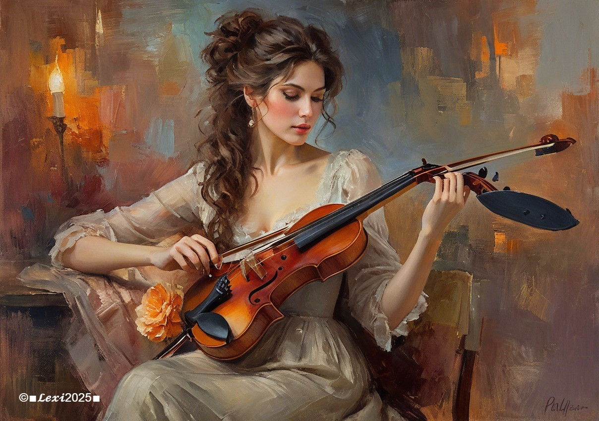 Young Woman Playing Violin in Intimate Candlelight