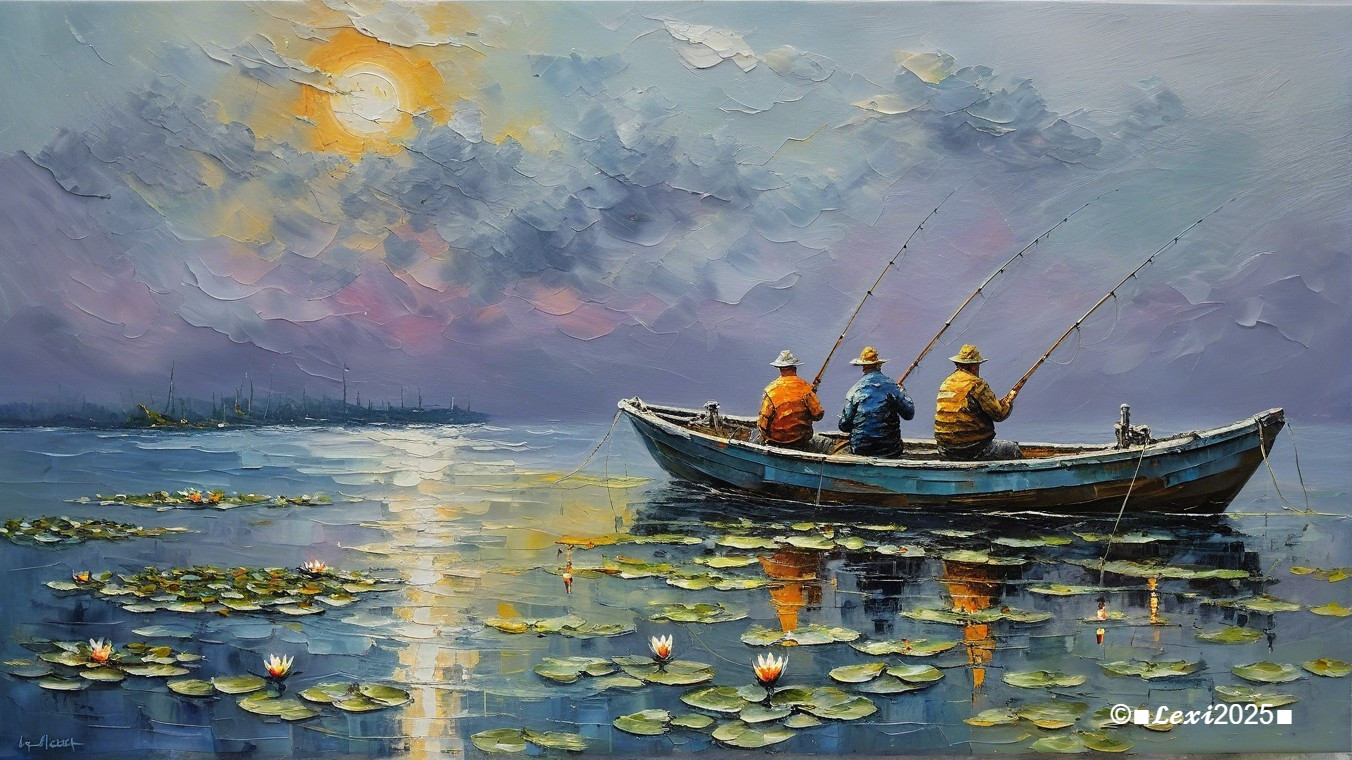 Serene Scene of Fishermen in a Tranquil Landscape