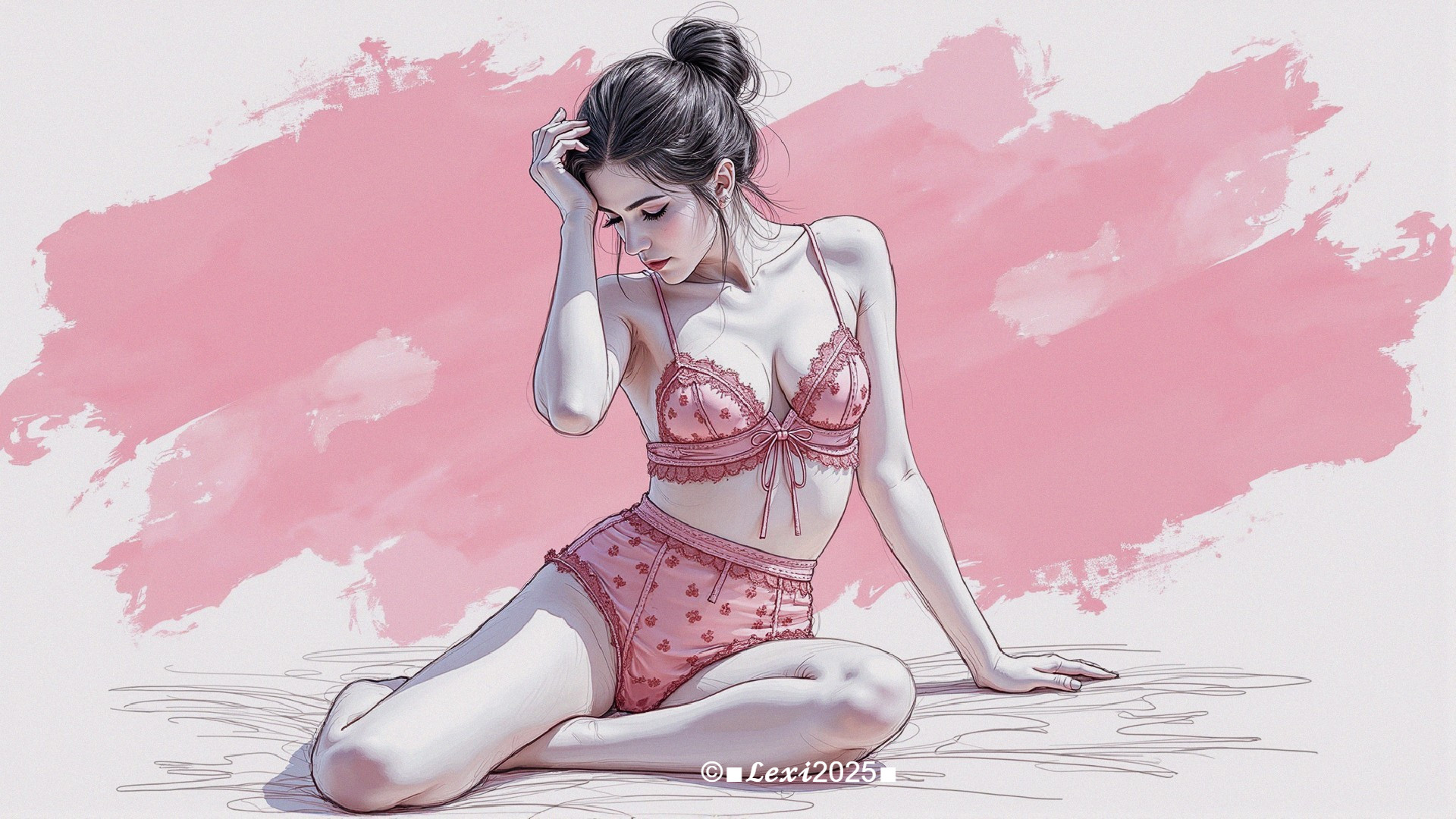 Artistic Illustration of a Woman in Delicate Lingerie