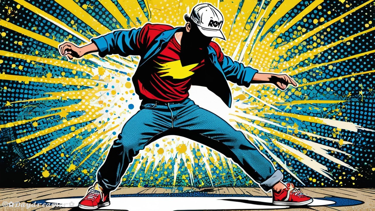 Dynamic Superhero Figure with Vibrant Backdrop