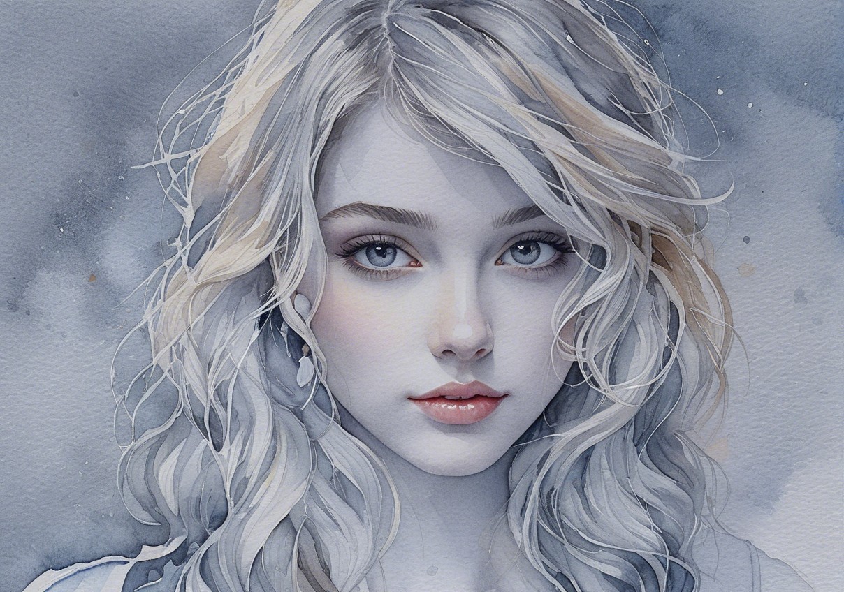 Portrait of a Young Woman with Blonde Hair and Blue Eyes