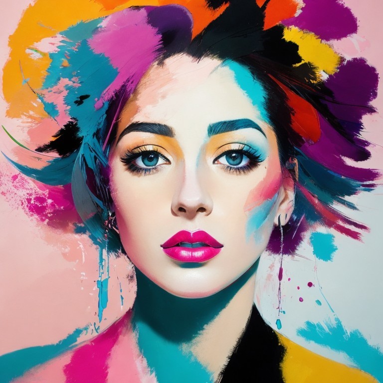 Portrait of a woman with vibrant, colorful hair
