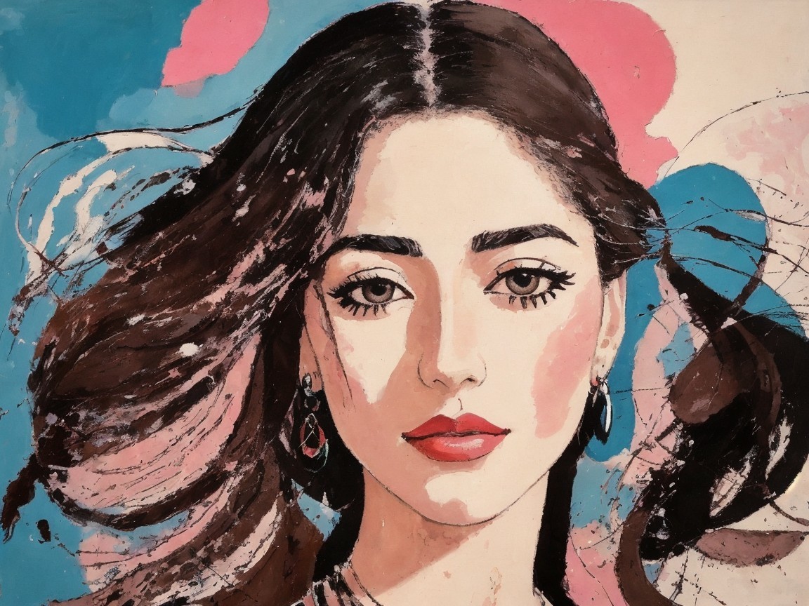 Portrait of a Young Woman with Abstract Background