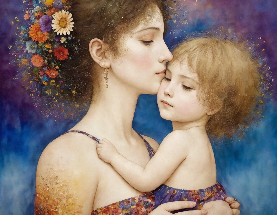 Tender Moment Between Mother and Child in Artwork