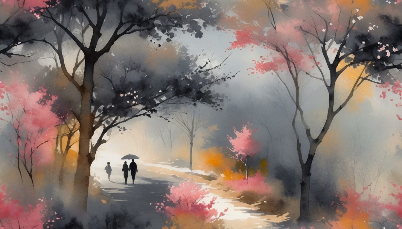 Serene Landscape with Winding Path and Autumn Colors