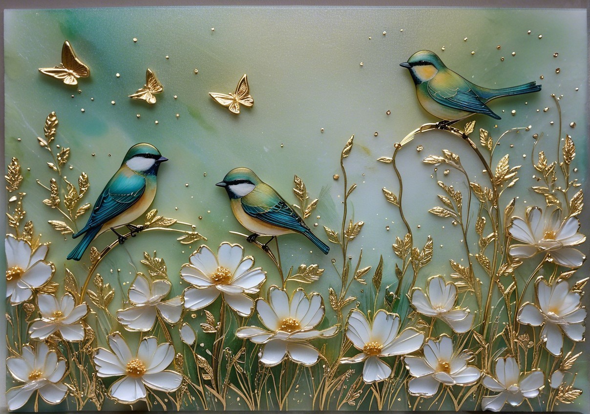 Three-Dimensional Artwork of Birds and Flowers