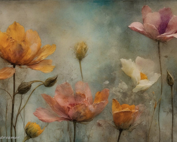 Muted Flower Painting in Soft Dreamlike Tones