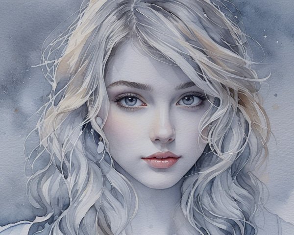 Portrait of a Young Woman with Blonde Hair and Blue Eyes