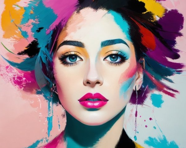 Portrait of a woman with vibrant, colorful hair