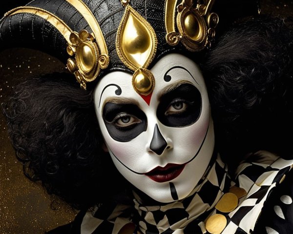 Elaborate Jester Attire with Black and Gold Colors
