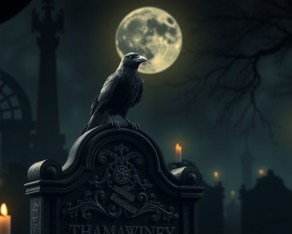 Haunting Graveyard Scene Under Moonlight with Crow