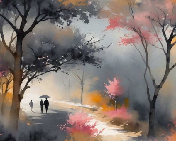 Serene Landscape with Winding Path and Autumn Colors