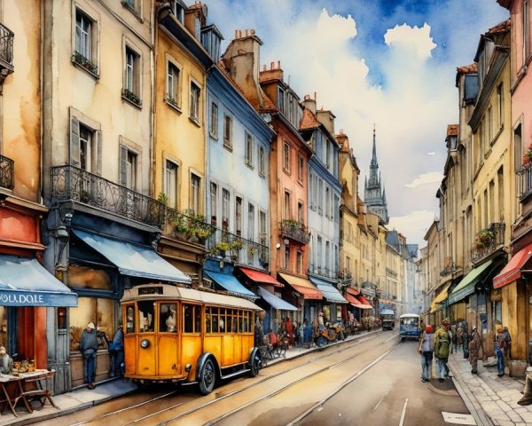 Charming City Street Scene with Colorful Buildings