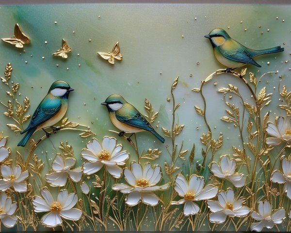 Three-Dimensional Artwork of Birds and Flowers