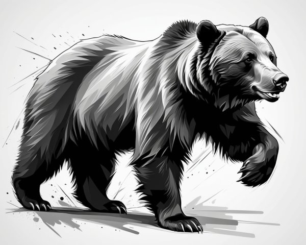 Monochrome Illustration of a Striding Bear