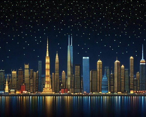 Vibrant City Skyline with Illuminated Skyscrapers