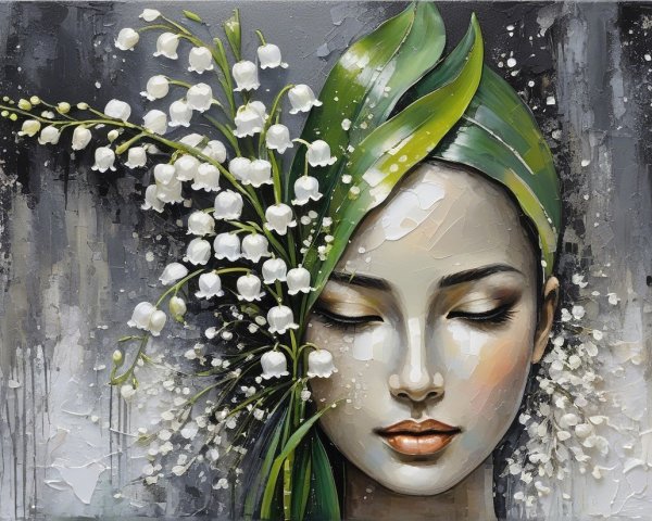 Serene Female Figure Surrounded by Floral Elements