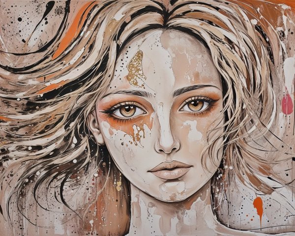 Portrait of a Woman with Flowing Hair and Colorful Background