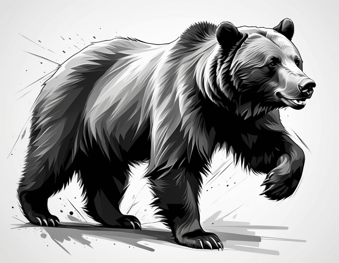 Monochrome Illustration of a Striding Bear