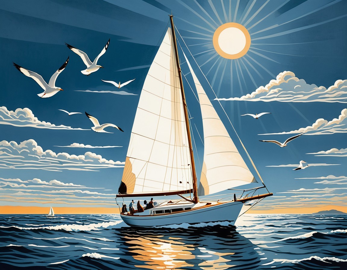 Sailboat on Vibrant Blue Waters Under Radiant Sun