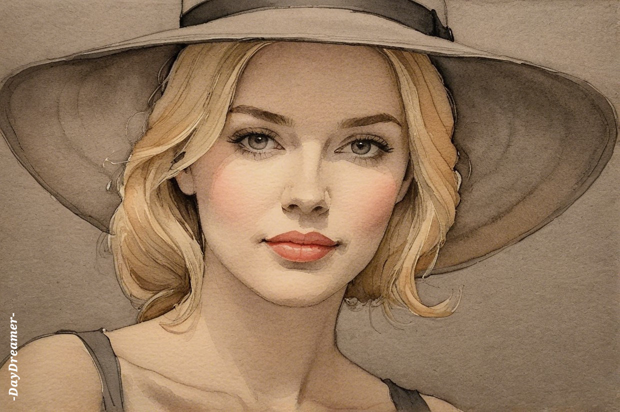 Portrait of a Young Woman in Watercolor Style