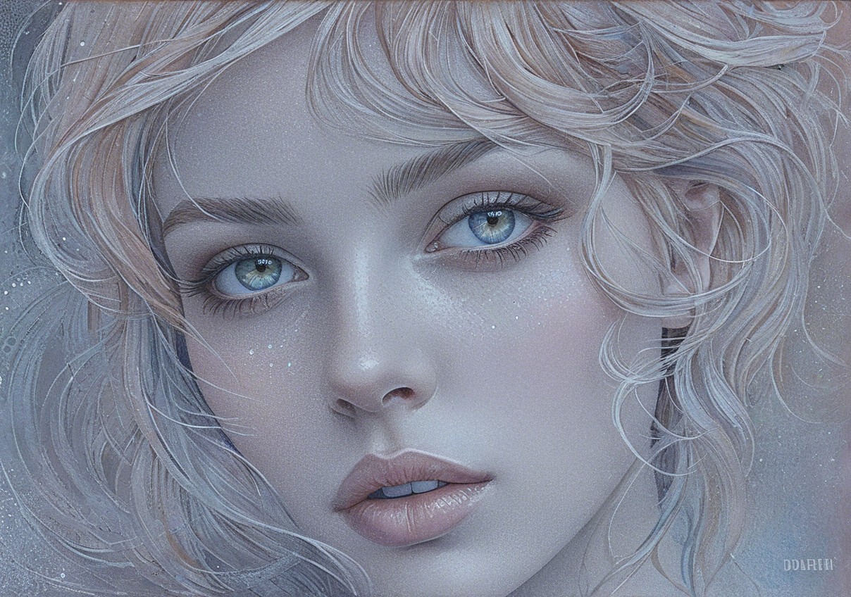 Close-up Portrait of a Young Woman with Blue Eyes