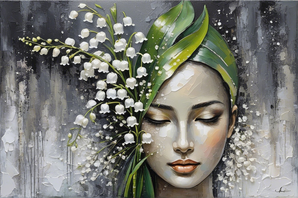Serene Female Figure Surrounded by Floral Elements
