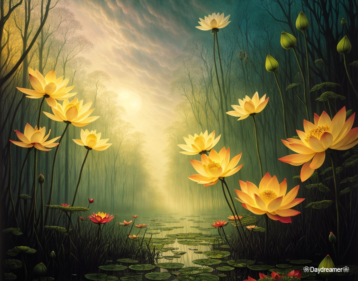 Serene Digital Artwork of a Mystical Forest Pond