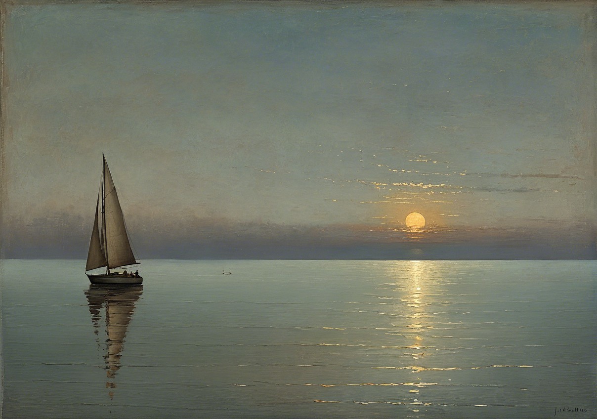Serene Seascape with Sailboat at Twilight