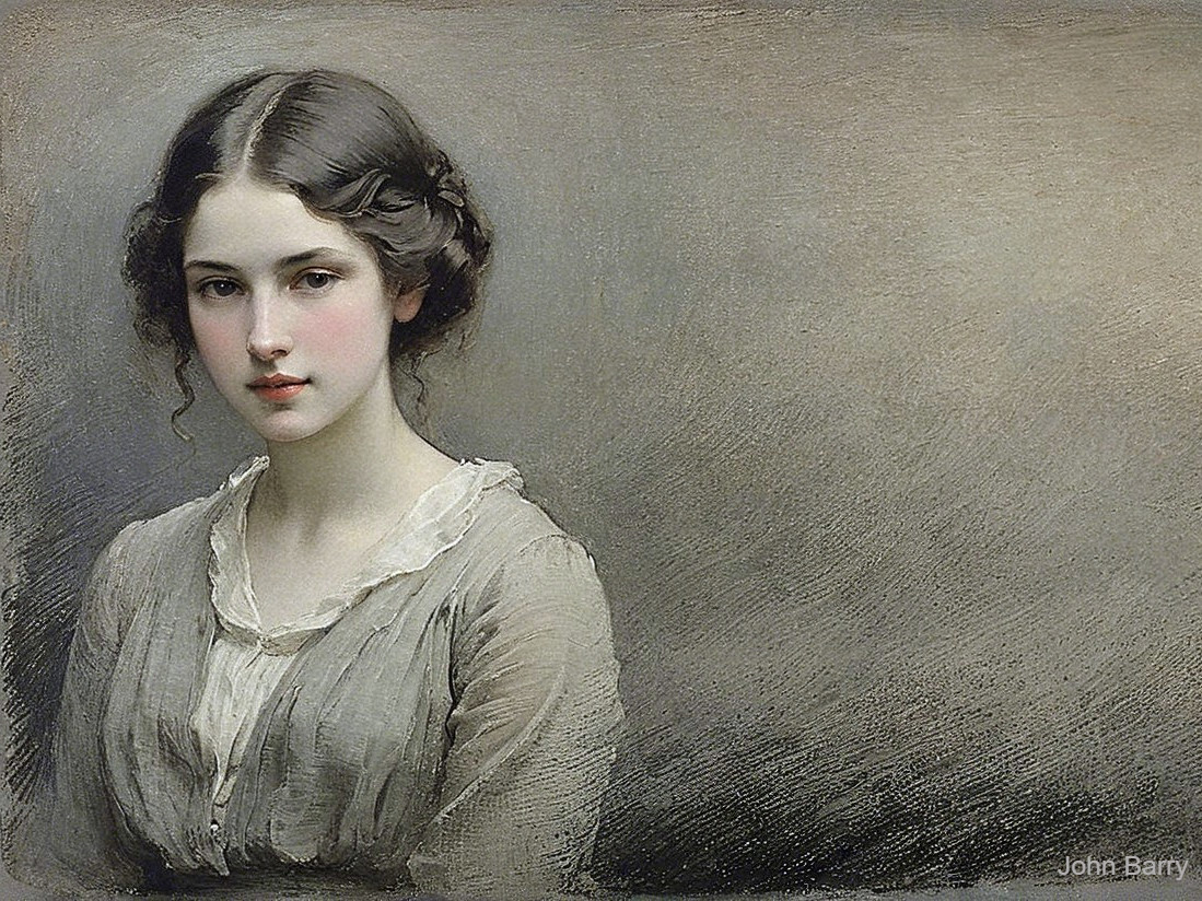 Portrait of a Young Woman with Soft Features and Expression