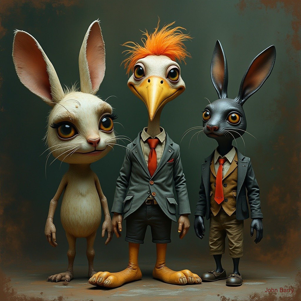 Whimsical Trio of Anthropomorphic Animals in Suits