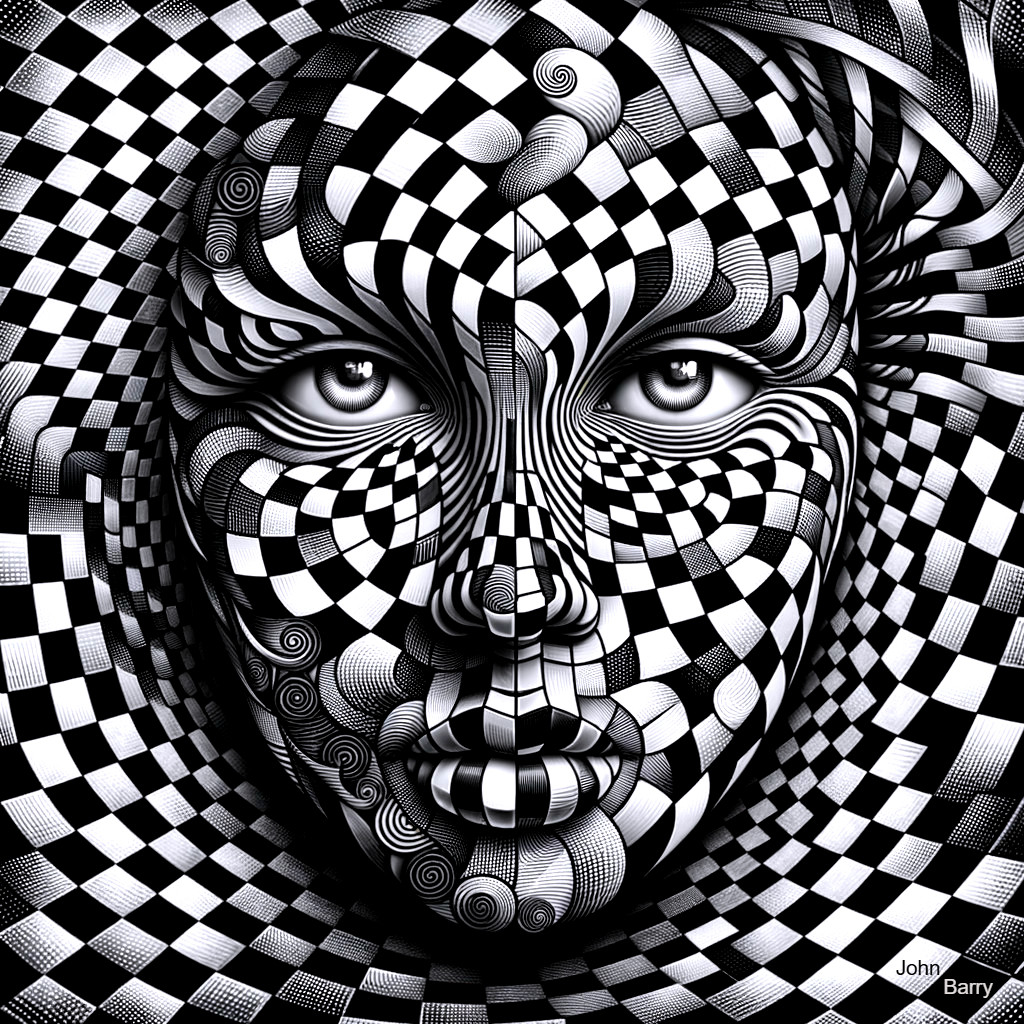 Black and White Optical Illusion with Face Design