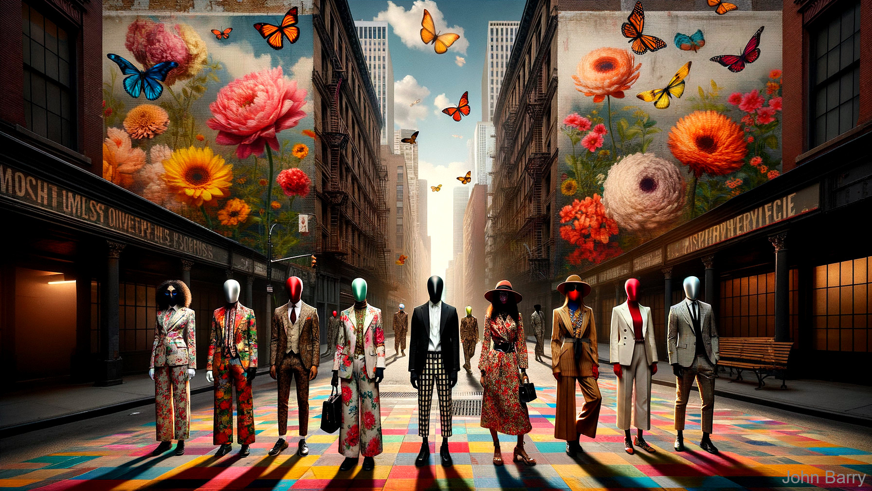 Vibrant Urban Scene with Stylishly Dressed Individuals