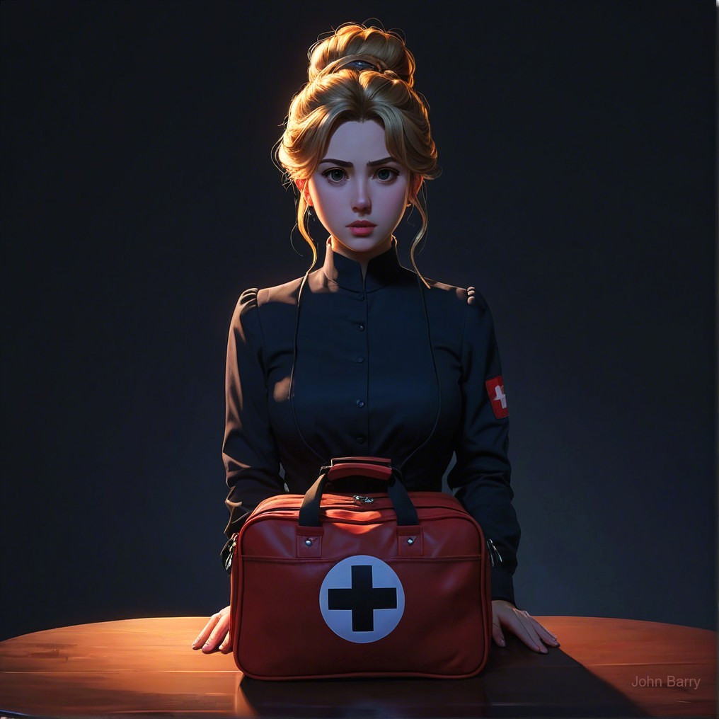 Healthcare Professional with Elegant Hairstyle and Bag