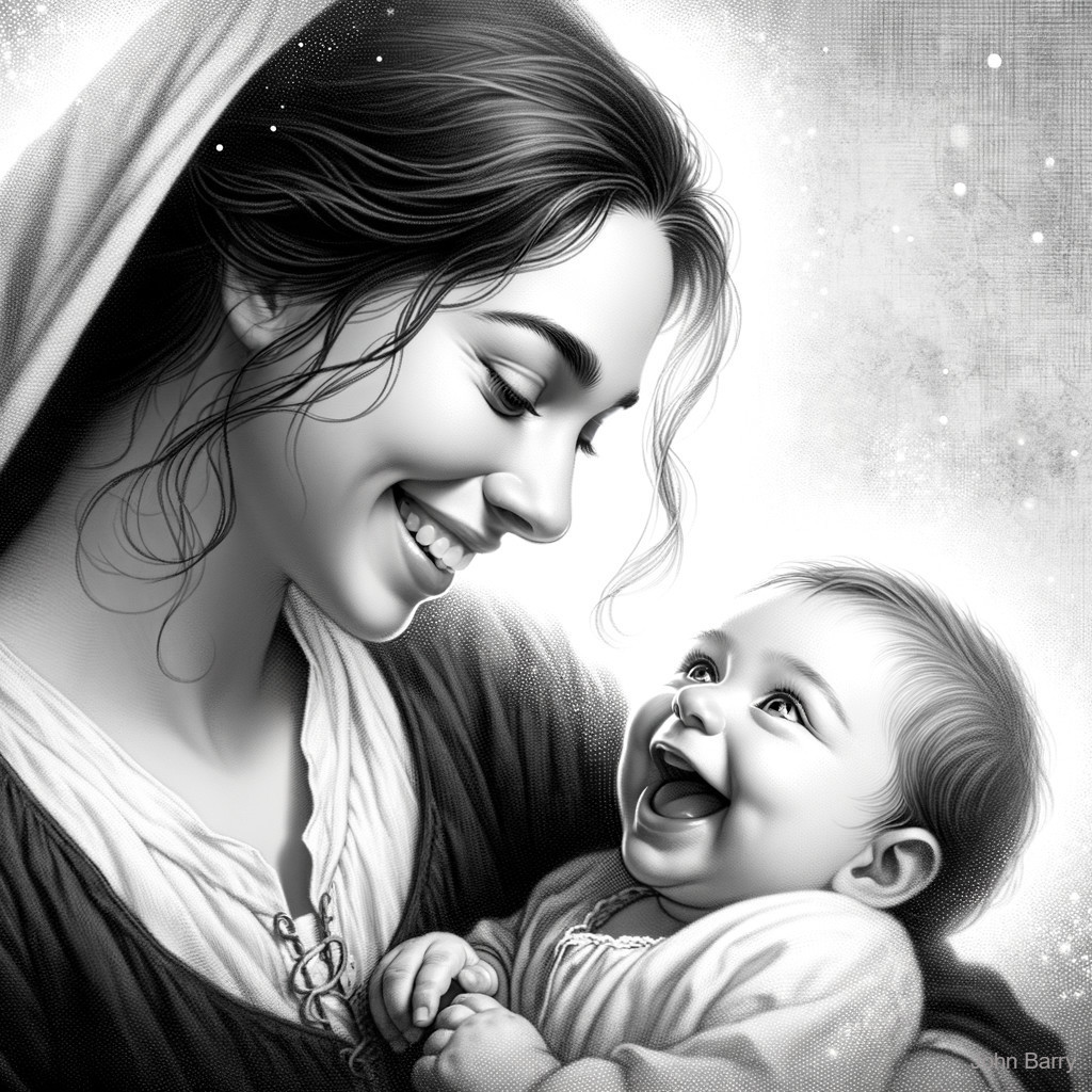Mother and Baby in Tender Black and White Moment