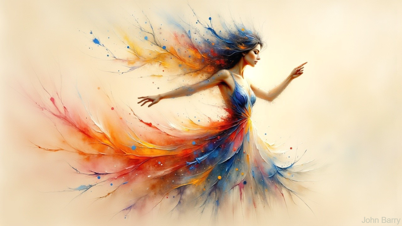 Dancer in Vibrant Dress Against Soft Background